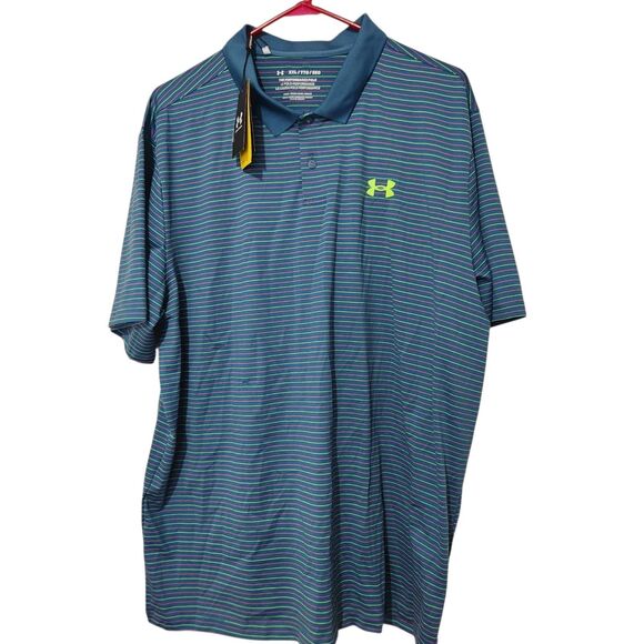 Under Armour Golf Polo Shirt XXL Stripe UV Protection Performance 3.0 - Picture 1 of 11